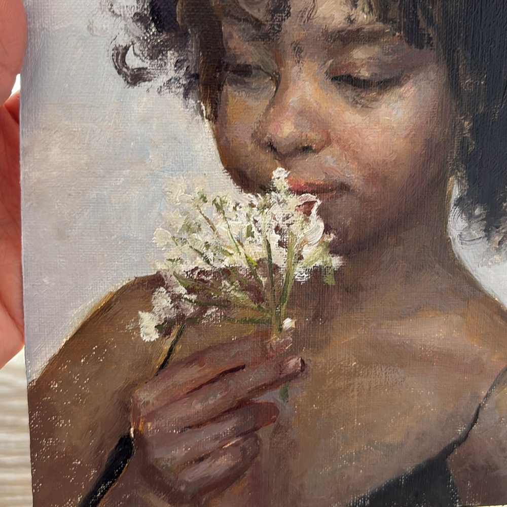 Oil painting- girl with flower - Picture 5 of 10
